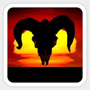 Sunset Silhouette Ram Skull Sticker